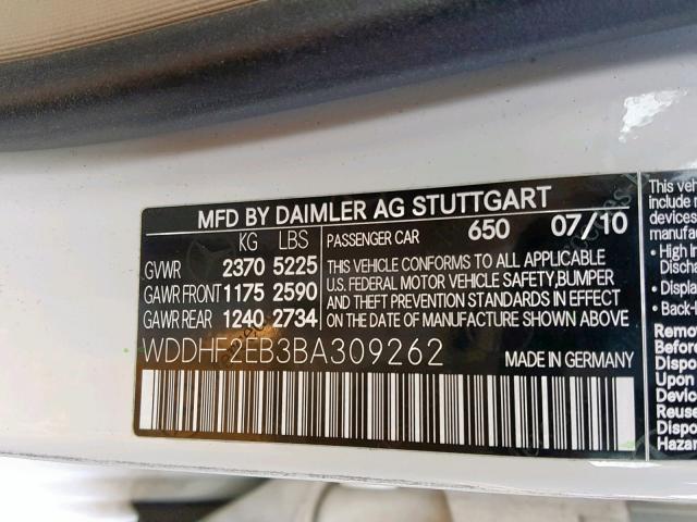 WDDHF2EB3BA309262 - 2011 MERCEDES-BENZ E 350 BLUE WHITE photo 10