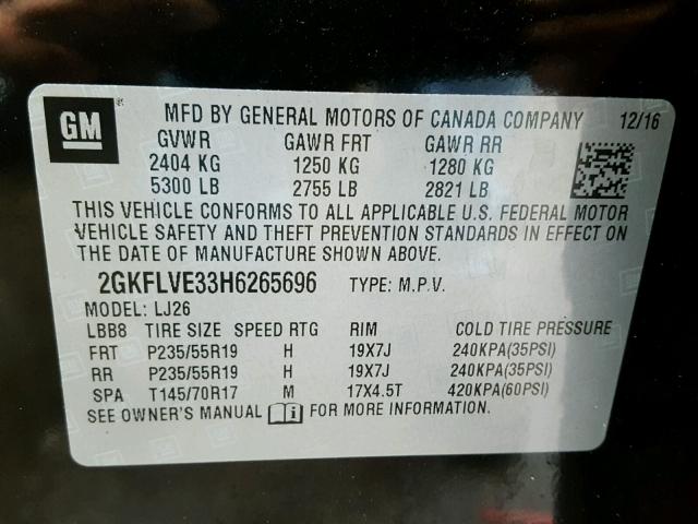 2GKFLVE33H6265696 - 2017 GMC TERRAIN DE BLACK photo 10