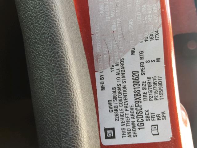 1GCDSCF9XB8130620 - 2011 CHEVROLET COLORADO L BURGUNDY photo 10