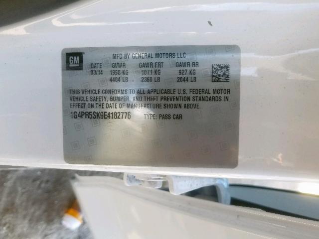 1G4PR5SK9E4182776 - 2014 BUICK VERANO CON WHITE photo 10