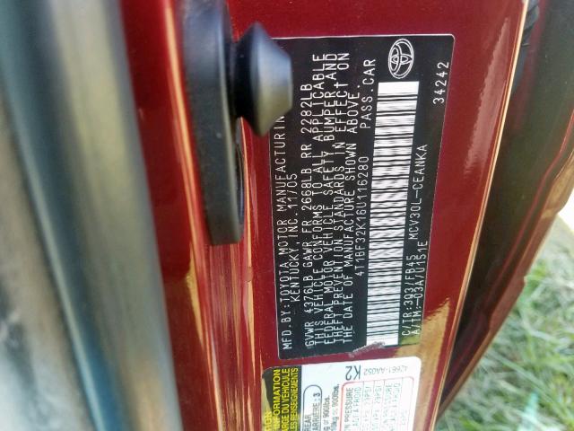 4T1BF32K16U116280 - 2006 TOYOTA CAMRY LE RED photo 10