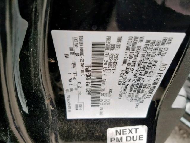 1FAHP3GN1BW113897 - 2011 FORD FOCUS SES BLACK photo 10