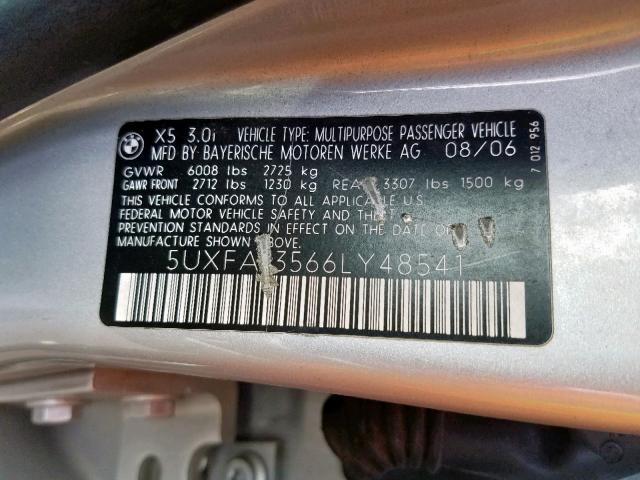 5UXFA13566LY48541 - 2006 BMW X5 3.0I GRAY photo 10