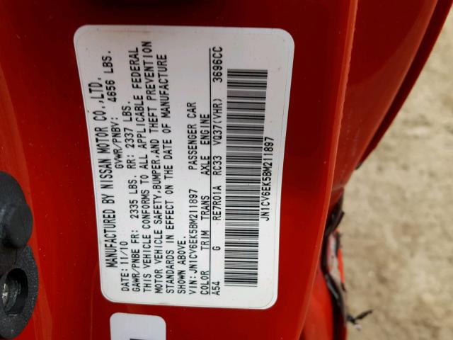 JN1CV6EK5BM211897 - 2011 INFINITI G37 BASE RED photo 10