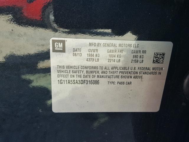 1G11A5SA3DF316086 - 2013 CHEVROLET MALIBU LS BLACK photo 10