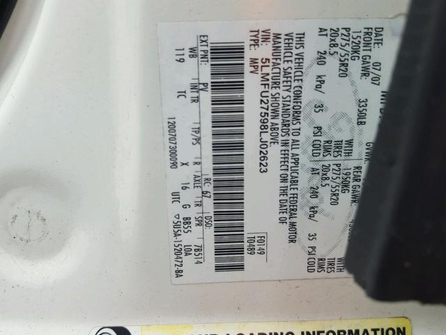 5LMFU27598LJ02623 - 2008 LINCOLN NAVIGATOR 白色 照片 10