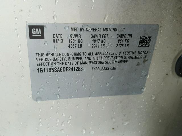 1G11B5SA6DF241283 - 2013 CHEVROLET MALIBU LS ოქროსფერი ფოტო 10