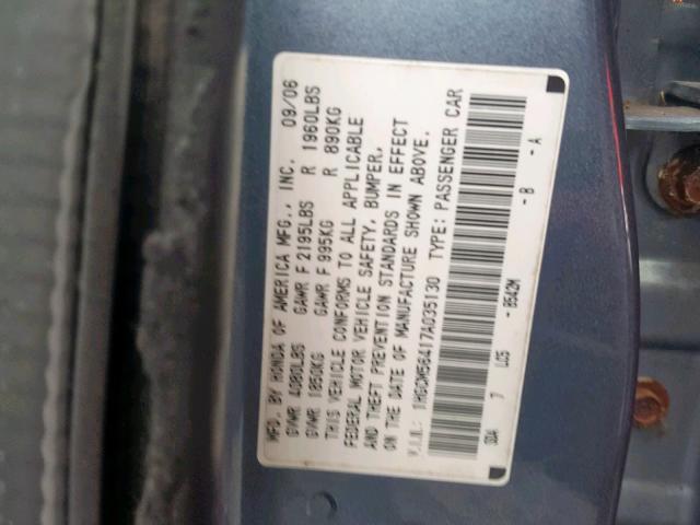 1HGCM56417A035130 - 2007 HONDA ACCORD LX BLUE photo 10