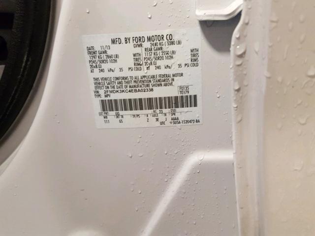 2FMDK3KC4EBA02338 - 2014 FORD EDGE LIMIT WHITE photo 10