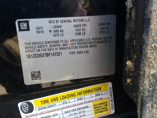 1G1ZC5EU7BF147321 - 2011 CHEVROLET MALIBU 1LT 黑色 照片 10