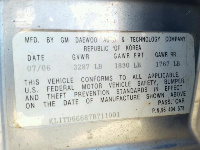 KL1TD66687B711001 - 2007 CHEVROLET AVEO BASE Mavi foto 10