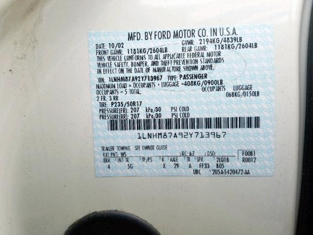 1LNHM87A92Y713967 - 2002 LINCOLN LS 白色 照片 10