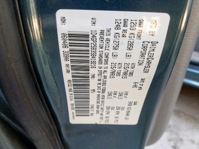 1D4GP25B35B419216 - 2005 DODGE CARAVAN SE BLUE photo 10