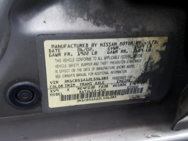 3N1CB51A12L556385 - 2002 NISSAN SENTRA GXE GOLD photo 10