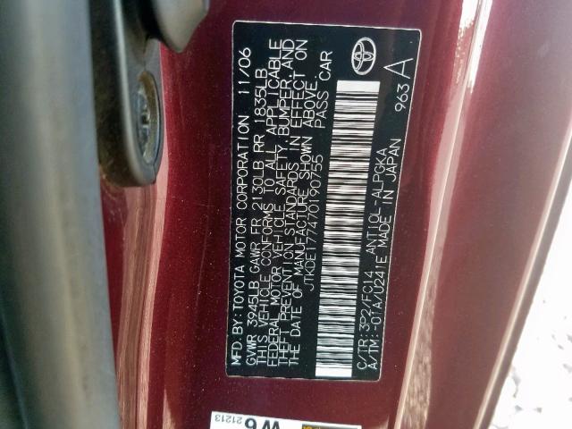 JTKDE177470190755 - 2007 TOYOTA SCION TC წითელი ფოტო 10