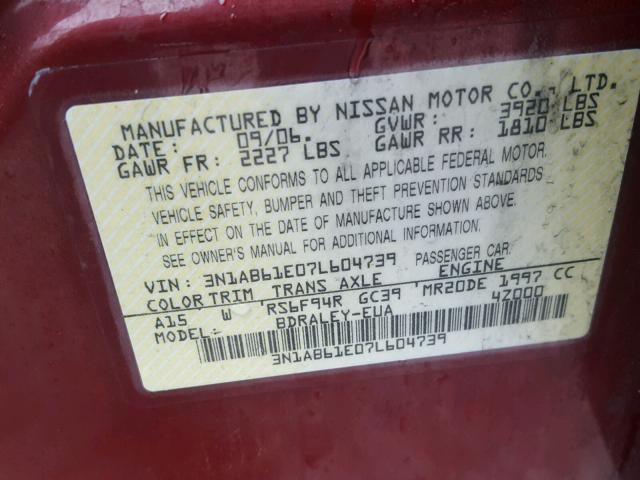 3N1AB61E07L604739 - 2007 NISSAN SENTRA 2.0 RED photo 10