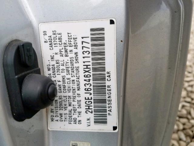 2HGEJ6346XH113771 - 1999 HONDA CIVIC DX SILVER photo 10