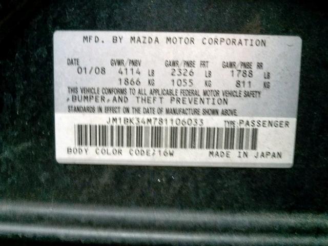 JM1BK34M781106033 - 2008 MAZDA SPEED 3 BLACK photo 10