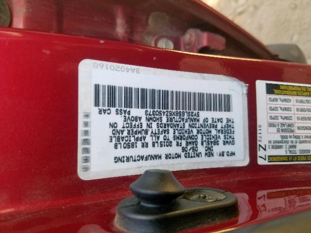 5Y2SL658X6Z450373 - 2006 PONTIAC VIBE RED photo 10