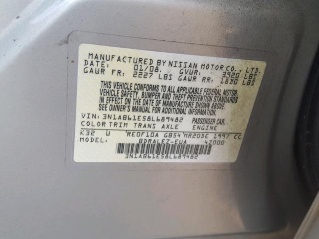 3N1AB61E58L689482 - 2008 NISSAN SENTRA 2.0 BEIGE photo 10