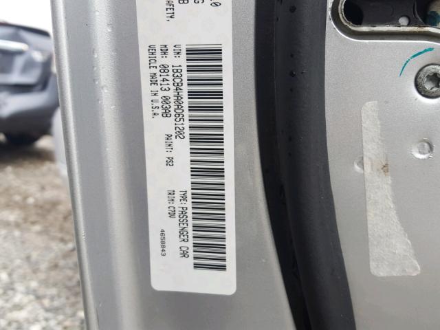 1B3CB4HA0AD651202 - 2010 DODGE CALIBER SX SILVER photo 10