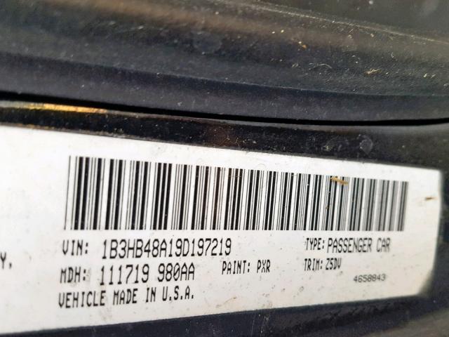 1B3HB48A19D197219 - 2009 DODGE CALIBER SX BLACK photo 10