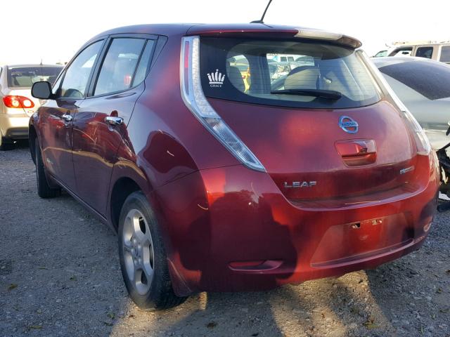 1N4AZ0CP1DC408052 - 2013 NISSAN LEAF S MAROON photo 3