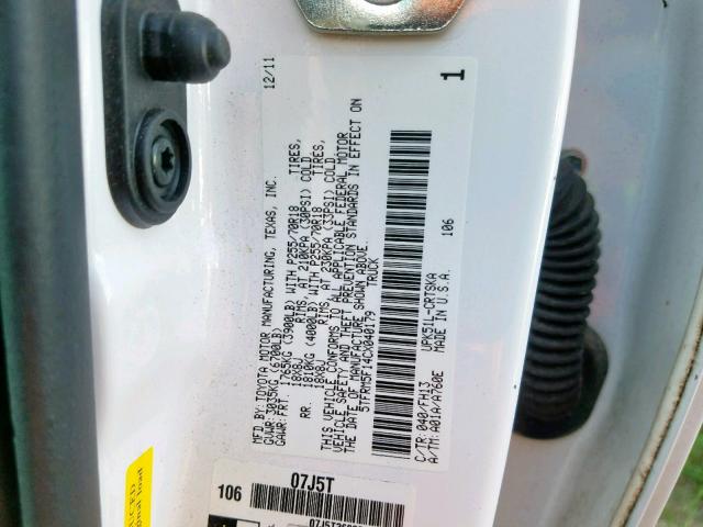 5TFRM5F14CX040179 - 2012 TOYOTA TUNDRA DOU WHITE photo 10