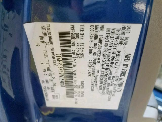 1FAHP36N49W159848 - 2009 FORD FOCUS SES BLUE photo 10