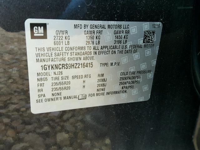 1GYKNCRS9HZ216415 - 2017 CADILLAC XT5 PREMIU CHARCOAL photo 10