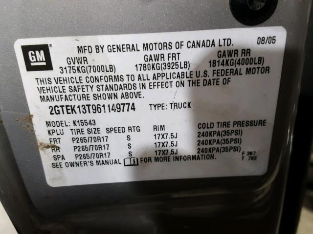 2GTEK13T961149774 - 2006 GMC NEW SIERRA SILVER photo 10