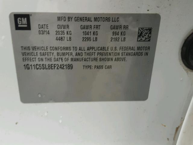 1G11C5SL8EF242189 - 2014 CHEVROLET MALIBU 1LT WHITE photo 10