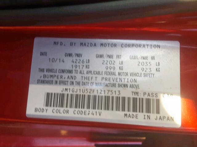 JM1GJ1U52F1217513 - 2015 MAZDA 6 SPORT RED photo 10