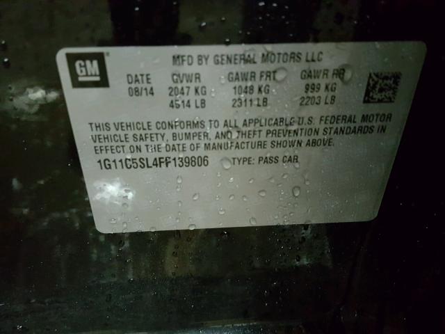 1G11C5SL4FF139806 - 2015 CHEVROLET MALIBU 1LT შავი ფოტო 10