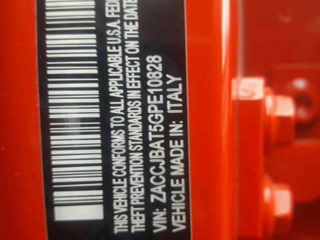 ZACCJBAT5GPE10828 - 2016 JEEP RENEGADE S წითელი ფოტო 10