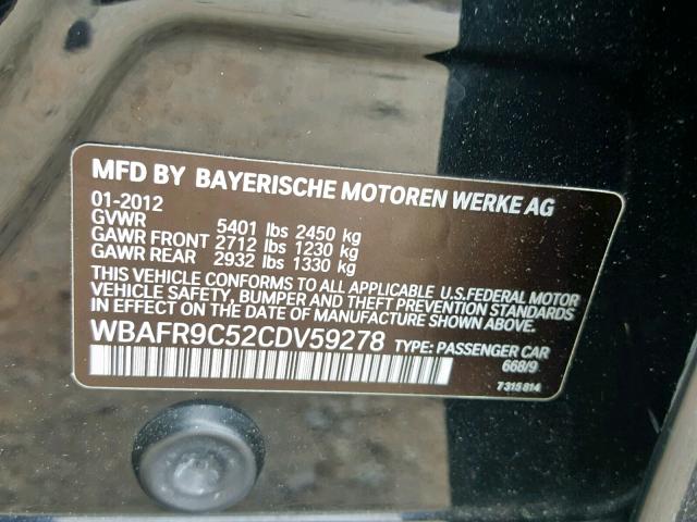 WBAFR9C52CDV59278 - 2012 BMW 550 I BLACK photo 10