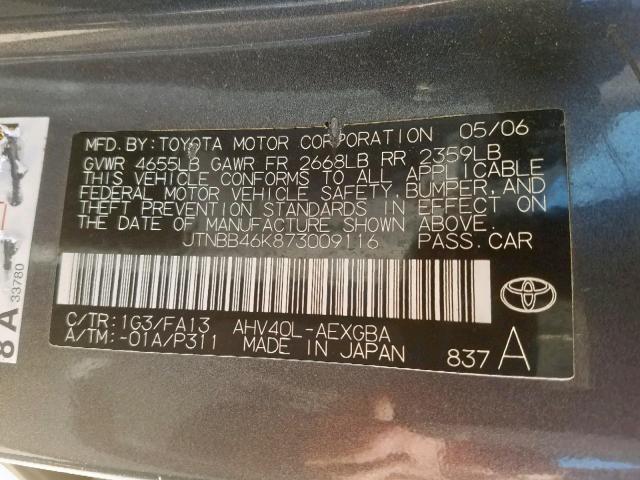 JTNBB46K873009116 - 2007 TOYOTA CAMRY NEW GRAY photo 10