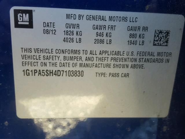 1G1PA5SH4D7103830 - 2013 CHEVROLET CRUZE LS BLUE photo 10