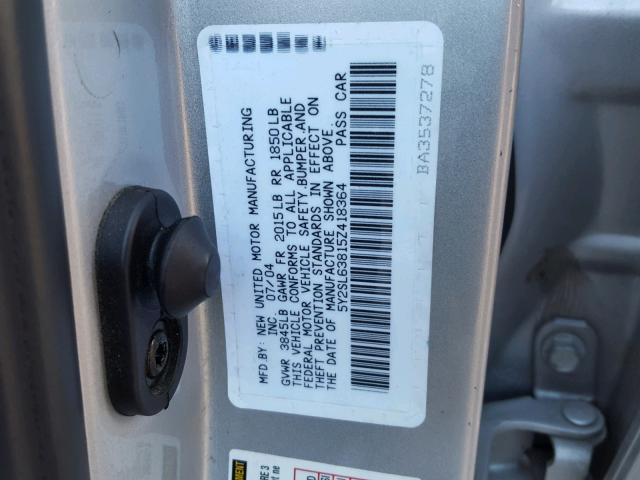 5Y2SL63815Z418364 - 2005 PONTIAC VIBE SILVER photo 10