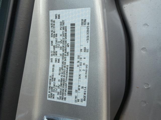 1FMCU0F7XHUD60432 - 2017 FORD ESCAPE S SILVER photo 10