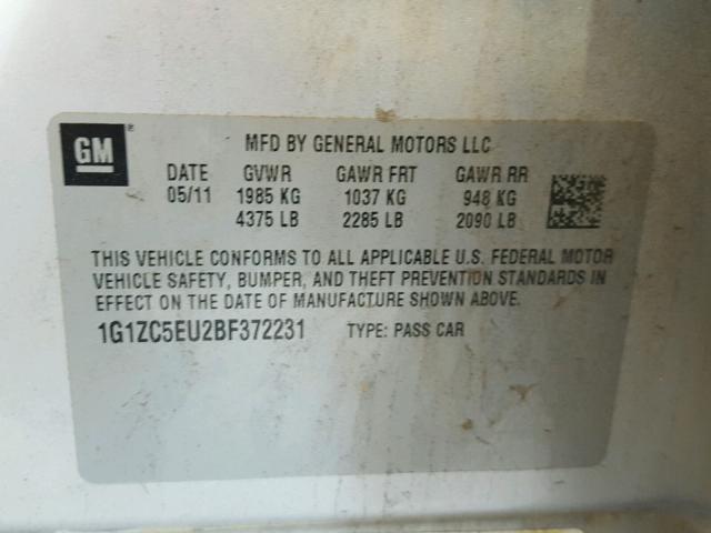 1G1ZC5EU2BF372231 - 2011 CHEVROLET MALIBU 1LT SILVER photo 10