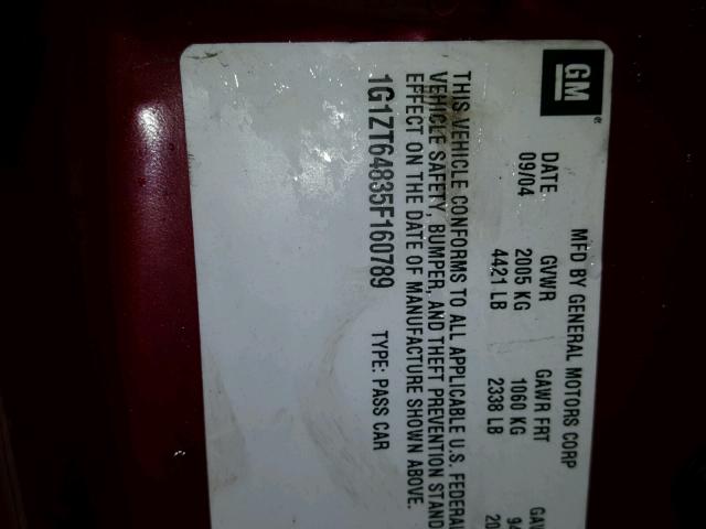 1G1ZT64835F160789 - 2005 CHEVROLET MALIBU MAX მუქწითელი ფოტო 10