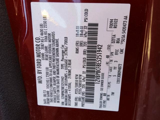 1ZVBP8CF8E5251942 - 2014 FORD MUSTANG GT MAROON photo 10