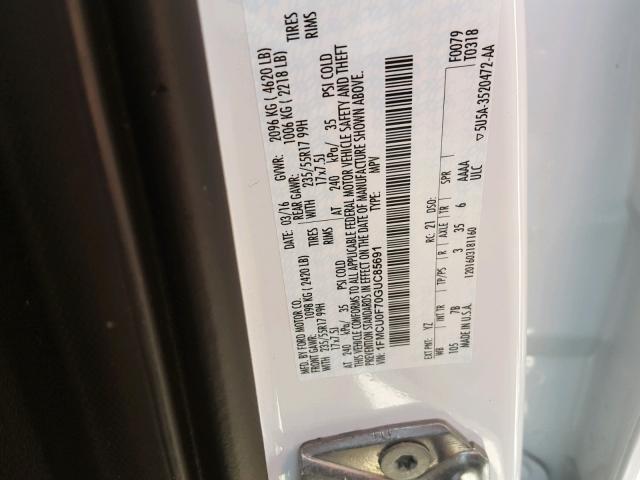 1FMCU0F70GUC85691 - 2016 FORD ESCAPE S WHITE photo 10