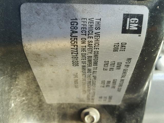 1G8AJ55F77Z181335 - 2007 SATURN ION LEVEL SILVER photo 10