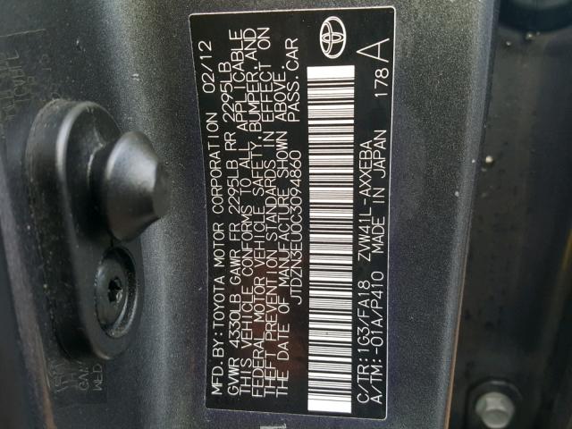 JTDZN3EU0C3094860 - 2012 TOYOTA PRIUS V GRAY photo 10