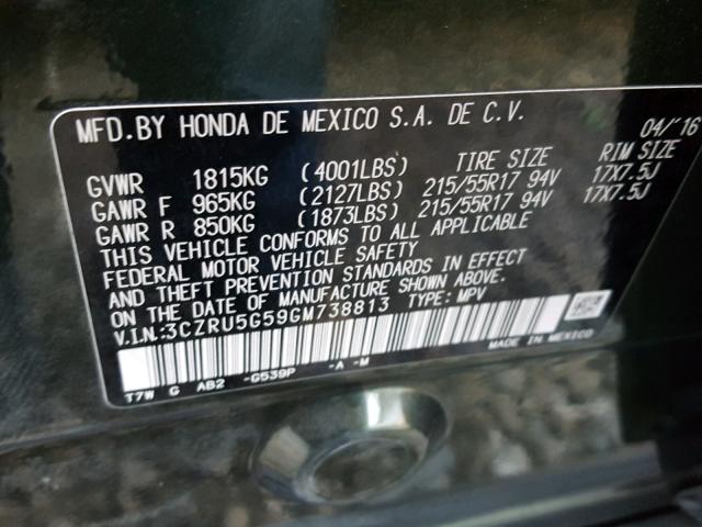 3CZRU5G59GM738813 - 2016 HONDA HR-V EX GREEN photo 10