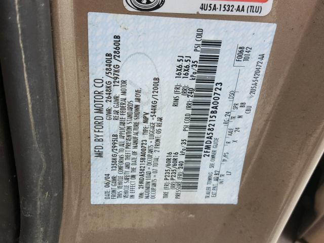 2FMDA58215BA00723 - 2005 FORD FREESTAR L BEIGE photo 10