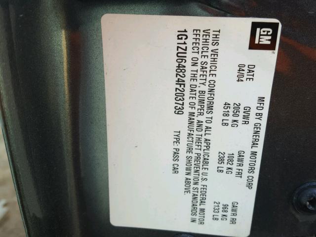 1G1ZU64824F203739 - 2004 CHEVROLET MALIBU MAX ნაცრისფერი ფოტო 10