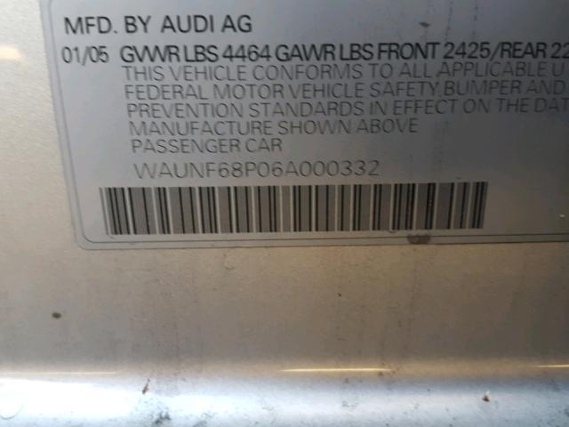 WAUNF68P06A000332 - 2006 AUDI A3 2.0 PRE SILVER photo 10